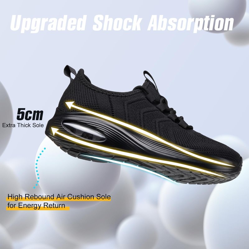 Rollstep Wide Toe Box Shoes Women Extra Wide Width Sneakers Diabetic Air Cushion Road Running Shoes Ultra Light Wide Tennis Sneakers Gym Training Breathable Walking Shoes All Black 41