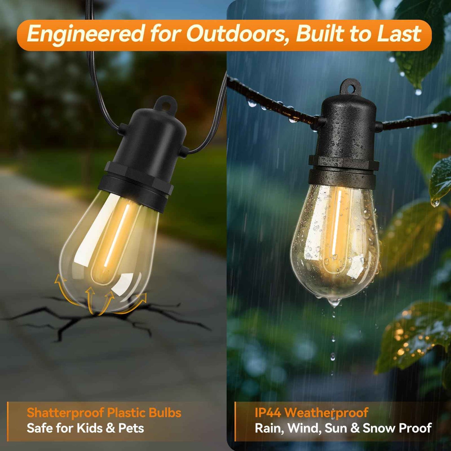 Adirxon 30FT LED Outdoor String Lights Dimmable Shatterproof S14 Bulbs IP44 Weatherproof Hanging Lights for Small Patio Balcony Tent DIY Project