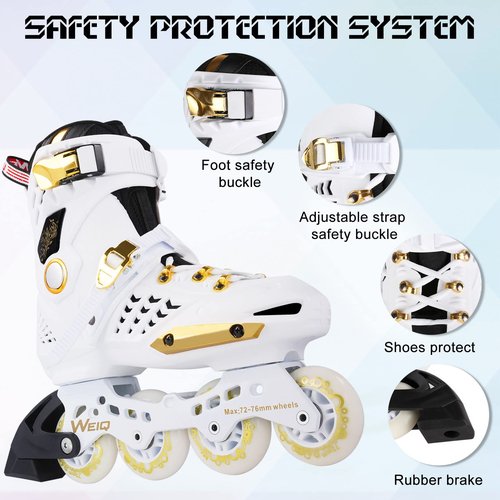 Inline Skates for Women and Men, Fitness Professional Roller Skates Blades Adult, High Performance Outdoor Inline Speed Skates Unisex, Beginner Free Aggressive 4-Wheel Racing Skates White gold (40-41)