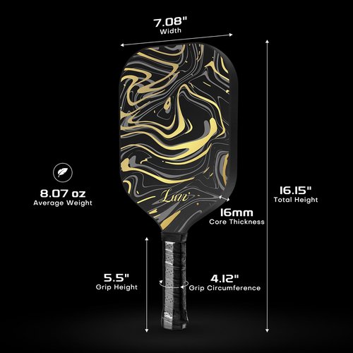 LUZZ Frameless Pickleball Paddle, Ultra Thermoformed GoldenVeil(16mm) T700 Carbon Fiber No Edge Pickleball Paddles Friction Surface for Spin Edgeless Pickle Ball Rackets for Players