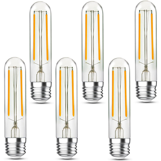 LHYueTong T10 LED Light Bulbs, Non dimmable E26 Edison Bulb, 4W Equals 40W Equivalent, Warm White, 2700K, 350LM for Rustic Pendant, Chandeliers, Wall Sconces,Vanity, Pack of 6