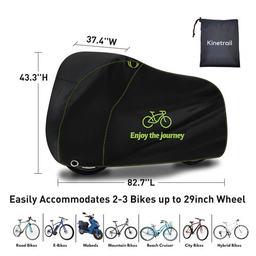 Kinetrail Bike Cover for 2 Bikes Waterproof Outdoor, Ebike Cover Rain Sun UV Dust Wind Proof, Bicycle Covers Outdoor Storage with Lock Hole for Electric Bike Mountain Road Bikes