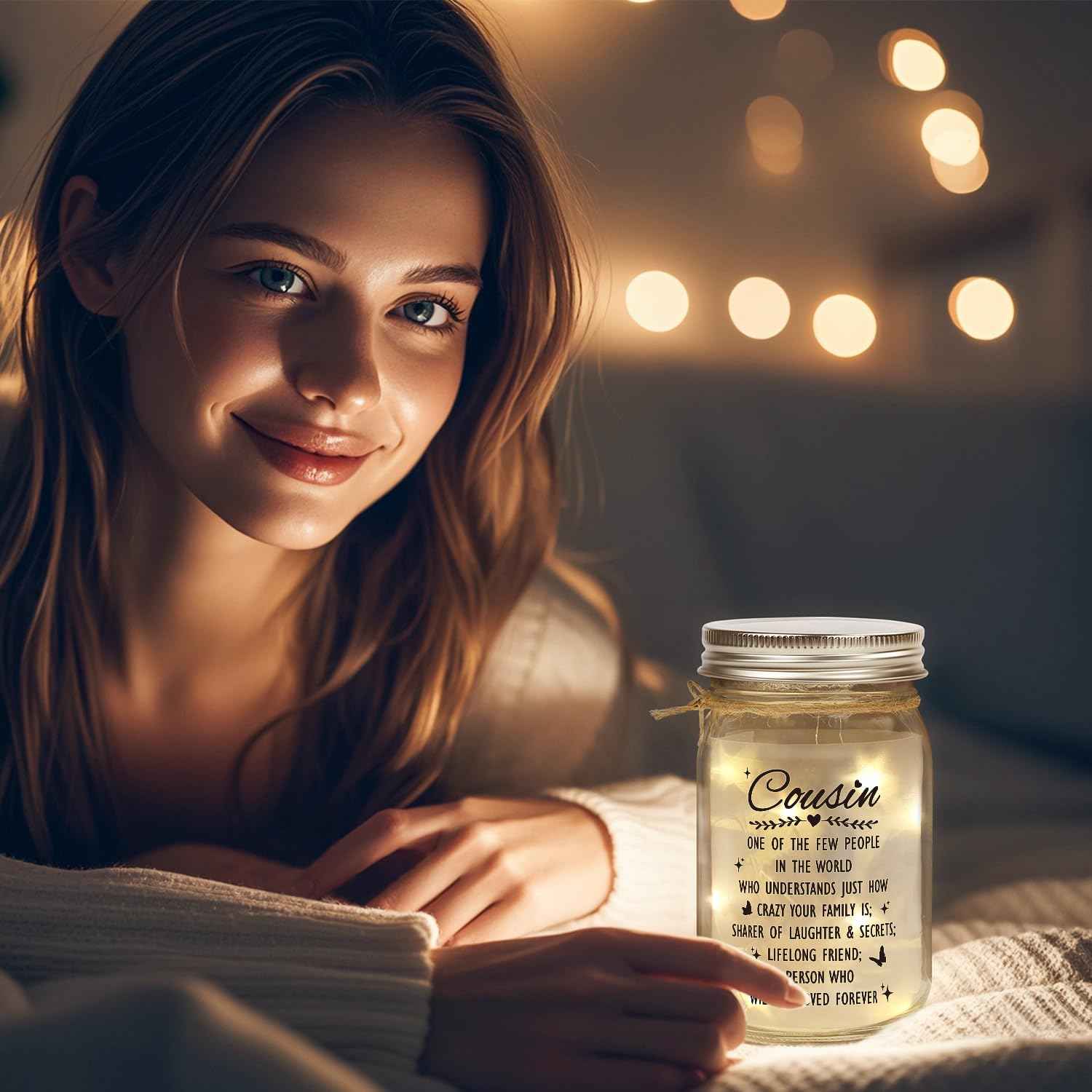 Cousin Gifts for Women Best Cousin Ever Gifts,Mason Jar Night Light Cousin Birthday Gifts for New Cousin Sister Thanksgiving Christmas Mothers Day