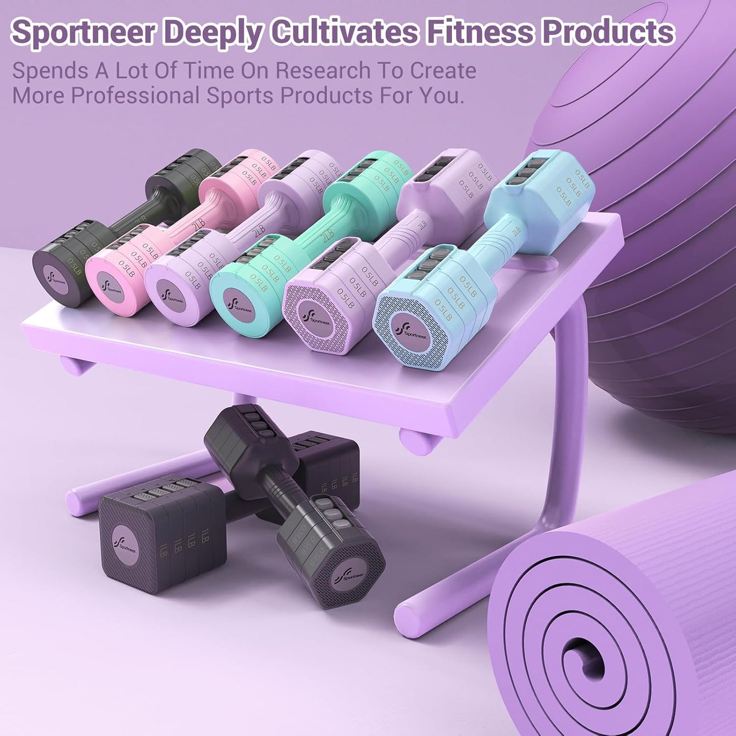 Sportneer Adjustable Dumbbells Set - 5 lb Weights with Fast Adjust Feature | 4-in-1 Home Gym Solution