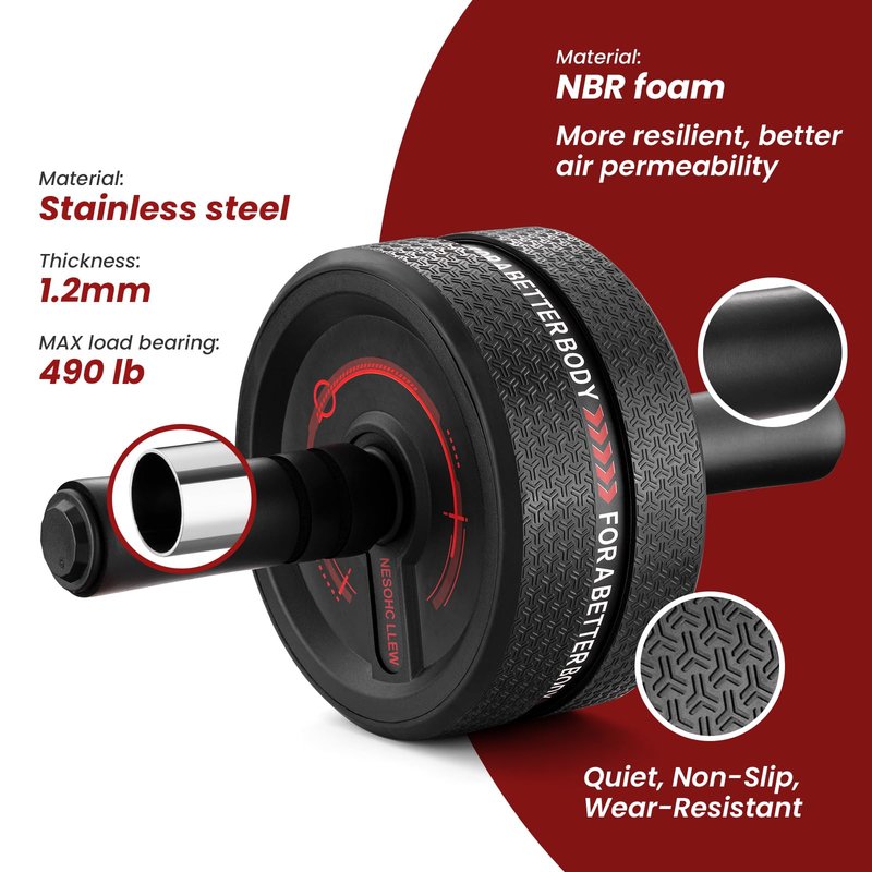 NESOHC-LLEW Ab Roller Wheel. Abdominal Training Roller for Men/Women, Abdominal Wheels Widened to 3.4 ", Rubber Tread of The Abdominal Wheel Upgraded, Max Weight 490 lbs
