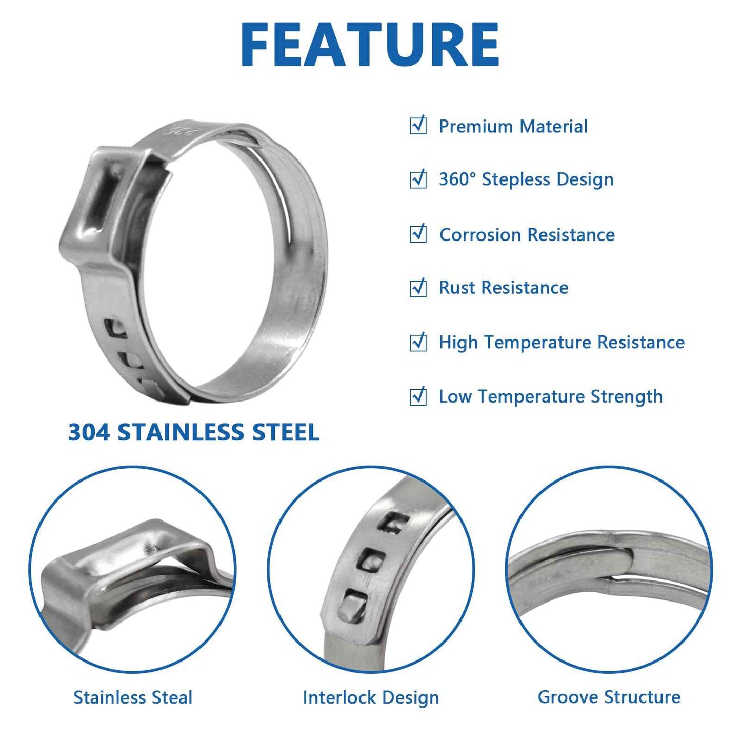 SHRJ 130pcs Pex Clamp Assortment Kit with Pliers, 304 Stainless Steel Heavy Duty PEX Cinch Crimp Rings Pinch Clamps Adjustable 1/4"- 0.92"(6-23.5mm) for PEX Tubing Pipe Fitting Connections