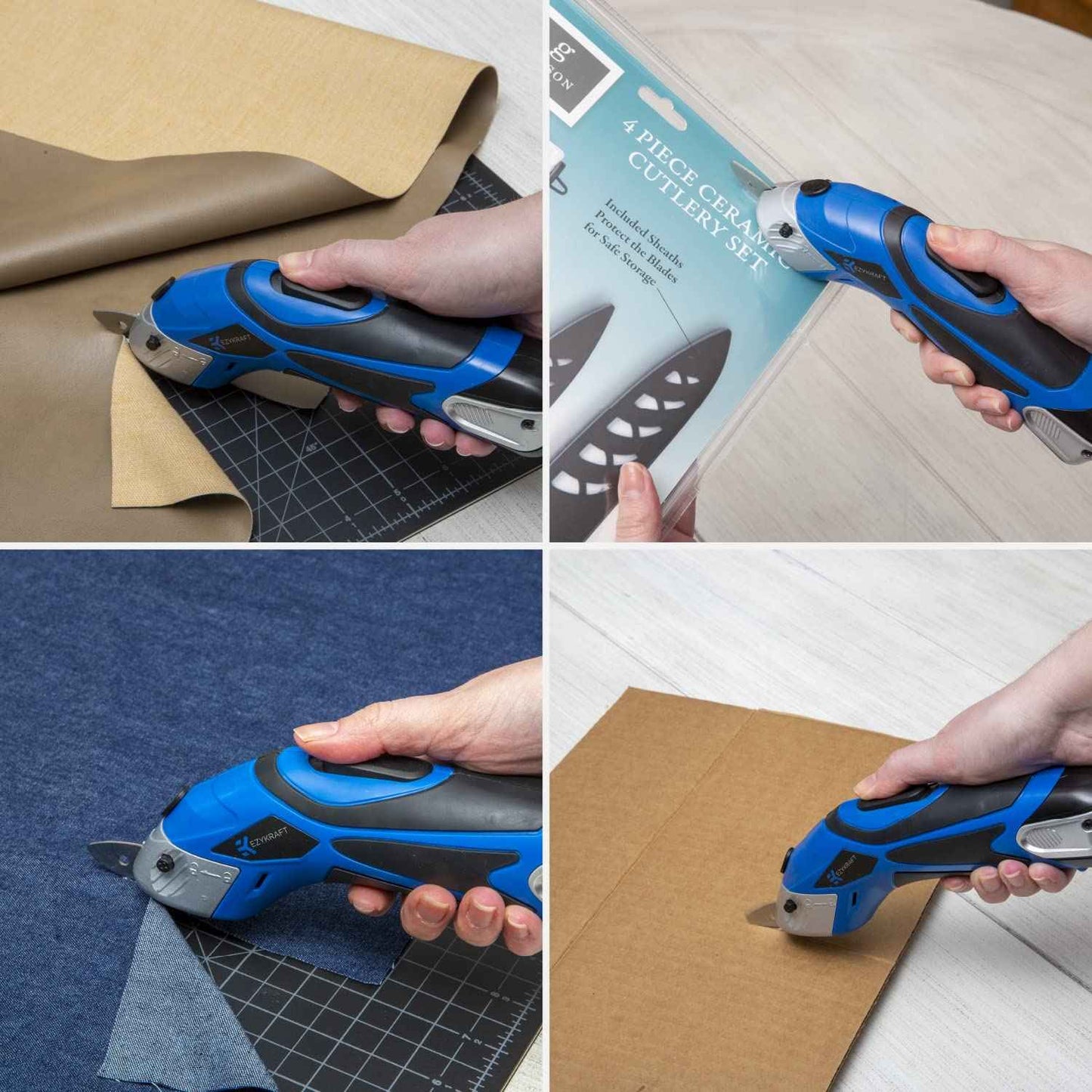 Cordless Electric Scissors for Cutting Fabric - Multifunctional Craft & Cardboard Scissors With Stainless Steel Blades & Replacement- 3.6V Lithium Ion Battery - Includes Charging Cable - Blue/Black