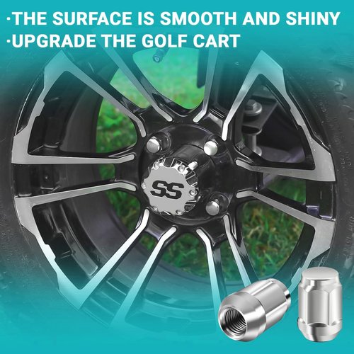 DRIVE UP Golf Cart Wheel Lug Nuts, Chrome Golf Cart Lug Nuts for EZGO Club Car G&E Models, 16 Packs (1/2-20 Size, Silver Modified Style) Replaces OEM 1010984 14723-G1