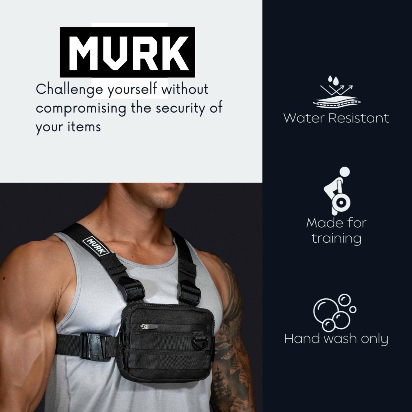 MVRK Water Resistant Chest Bag - Lightweight Tactical Chest Bag For Outdoor Training, Running Chest Pack For Men With Extra Storage