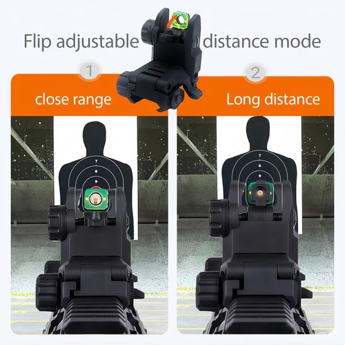 Fiber Optic Sights, Flip Up Sights with Red & Green Fiber Optics Dots, Tool-Free Adjustable Front and Rear Backup Sights for Rapid Transition Flip Up Iron Sights (Black)