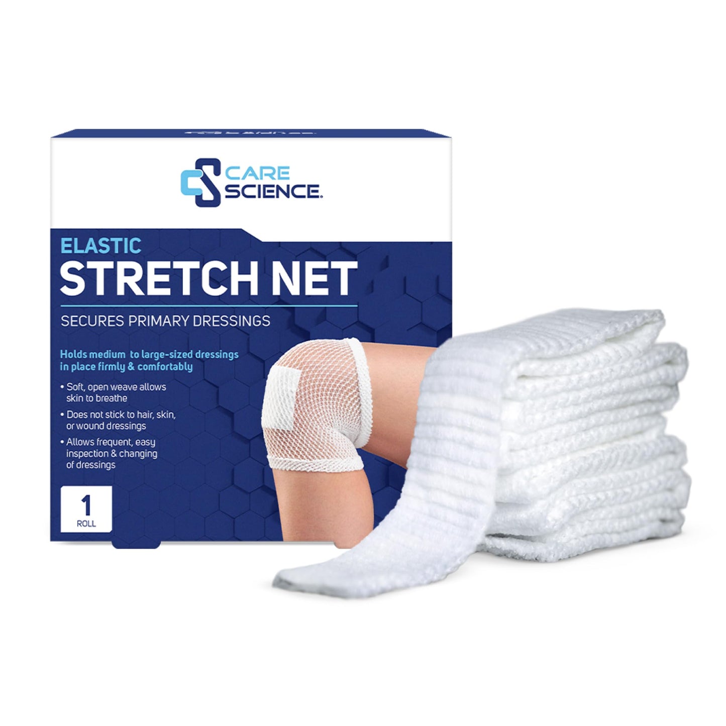 Care Science Elastic Stretch Net, 1 Roll, 5 Yards | Premium First Aid Wound Care, Secures Wound Dressings Firmly & Comfortably in Place