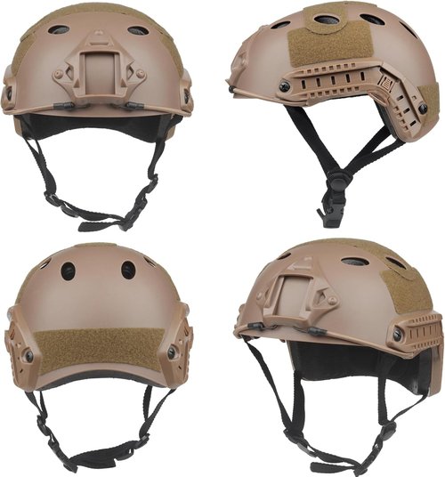 Black Tactical Airsoft Helmet by [Brand Name] - Complete with Essential Accessories