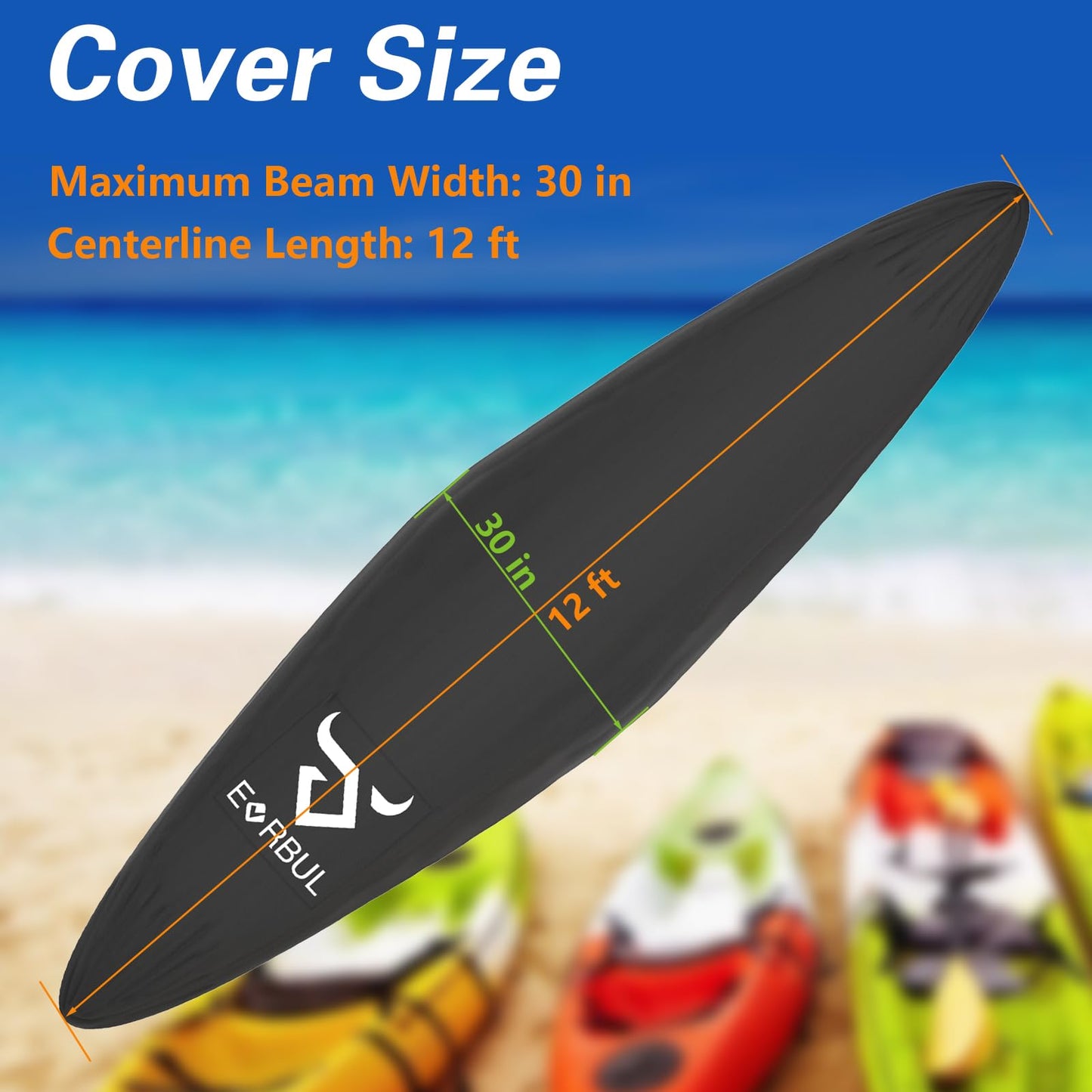 EVRBUL 12ft Kayak Cover, Heavy Duty 420D Outdoor Storage Waterproof UV-Protective Canoe Cover for 10-12 Feet Kayak Canoe Boat SUP