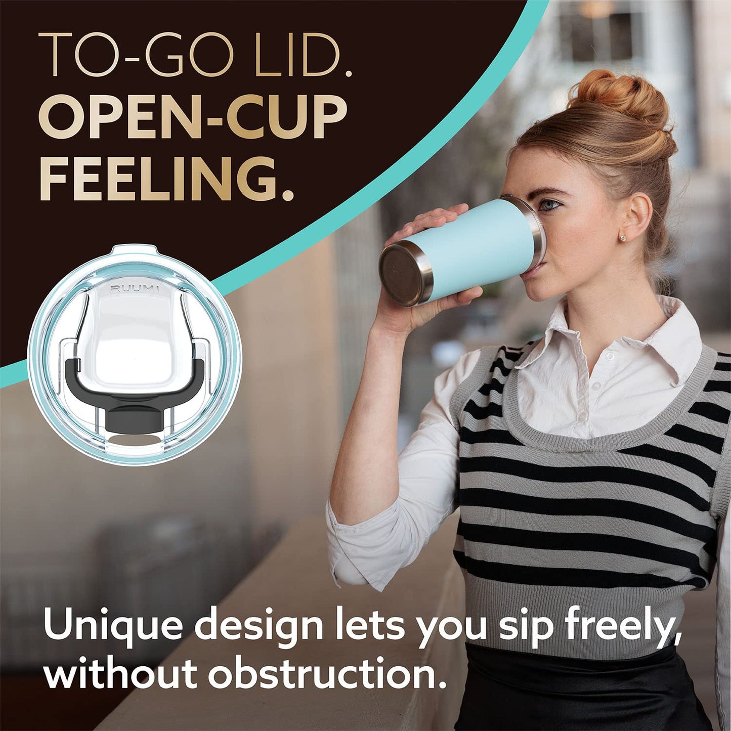 Ruumi® Nose Recess Tumbler Lid (Black) – Compatible with 20 oz Yeti Rambler, Ozark Trail, Swig – See Chart for Other Brands/Sizes