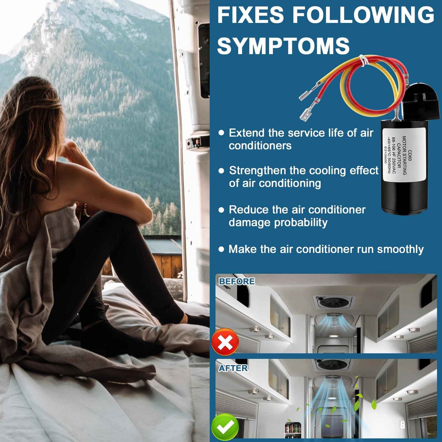 AMI PARTS 8333A9021 Fits for Coleman Hard Start Capacitor kit (2pcs)8333a9021 8335-9021, and 9333-9021 Replacement AC Hard Start Kit, Air Conditioner RVP Products Start Device Package for Coleman AC