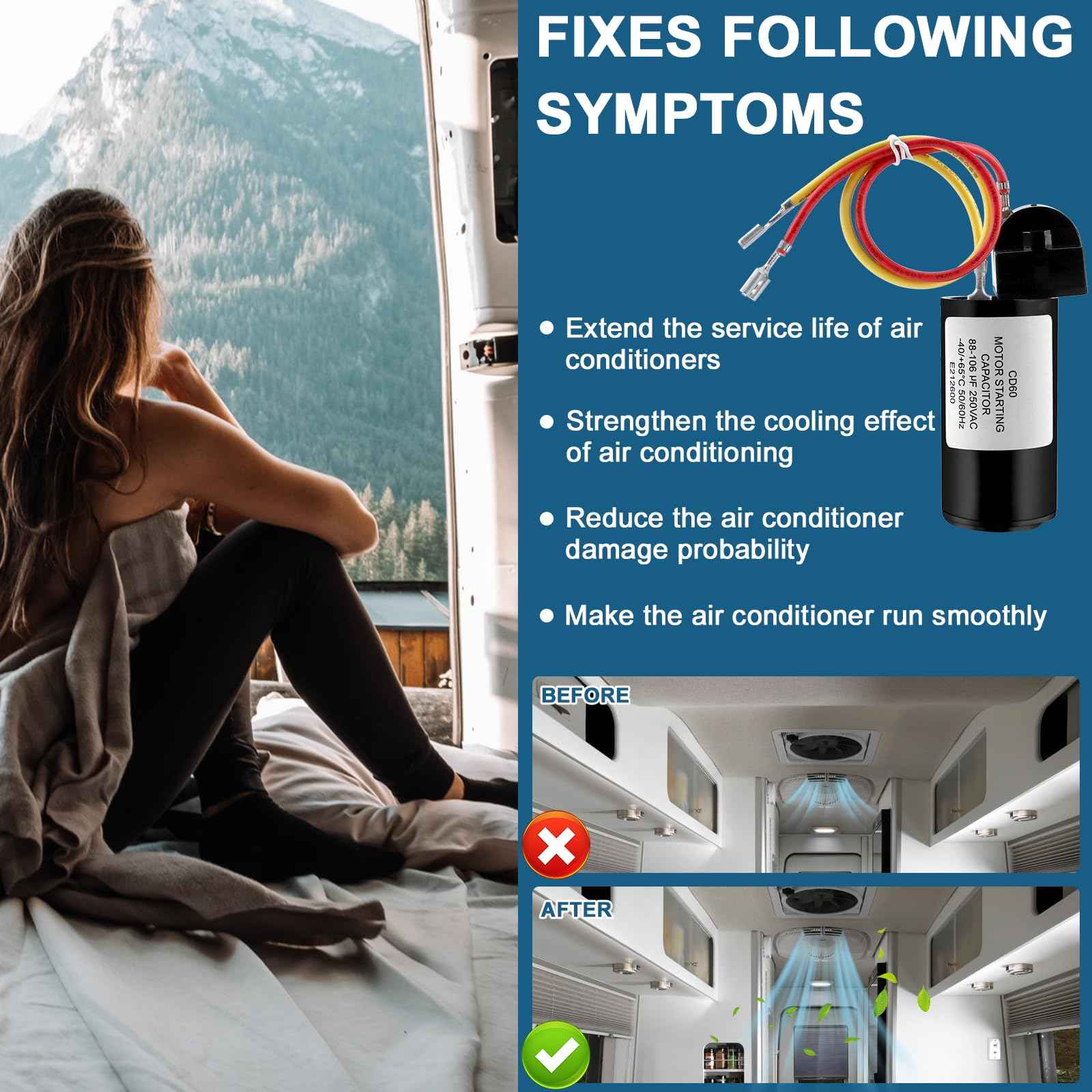 AMI PARTS 8333A9021 Fits for Coleman Hard Start Capacitor kit (2pcs)8333a9021 8335-9021, and 9333-9021 Replacement AC Hard Start Kit, Air Conditioner RVP Products Start Device Package for Coleman AC