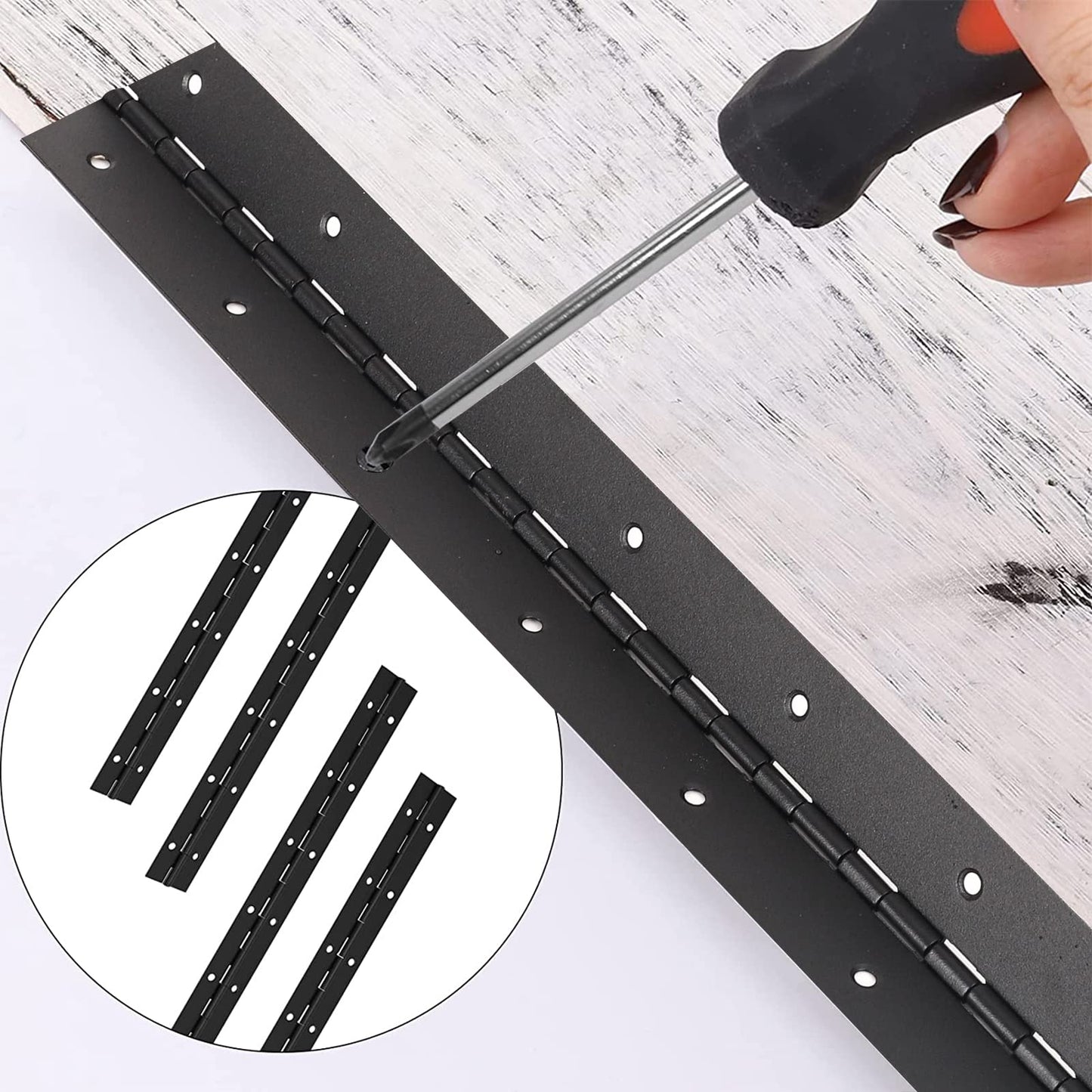 AurDo 2Pcs 12inch Black Heavy Duty Continuous&Piano Hinges,1.2" Open Width Stainless Steel Piano Hinge with Holes and Screws,Working for Wood Box,Wood Furniture,Piano Cabinets.