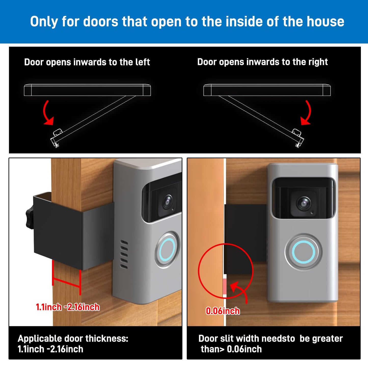 Anti-Theft Ring/Doorbell Mount Compatible with Ring Battery Doorbell and Battery Doorbell Plus/Pro No-Drill Doorbell Holder Accessories for Houses, Apartments (Silver)