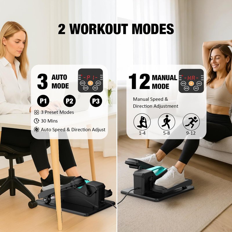 Under Desk Elliptical, Electric Leg Exerciser While Sitting for Seniors Adults, Portable Quiet Elliptical Exercise Machine, Seated Pedal Exerciser with Remote Control, 12 Adjustable Speeds, Blue