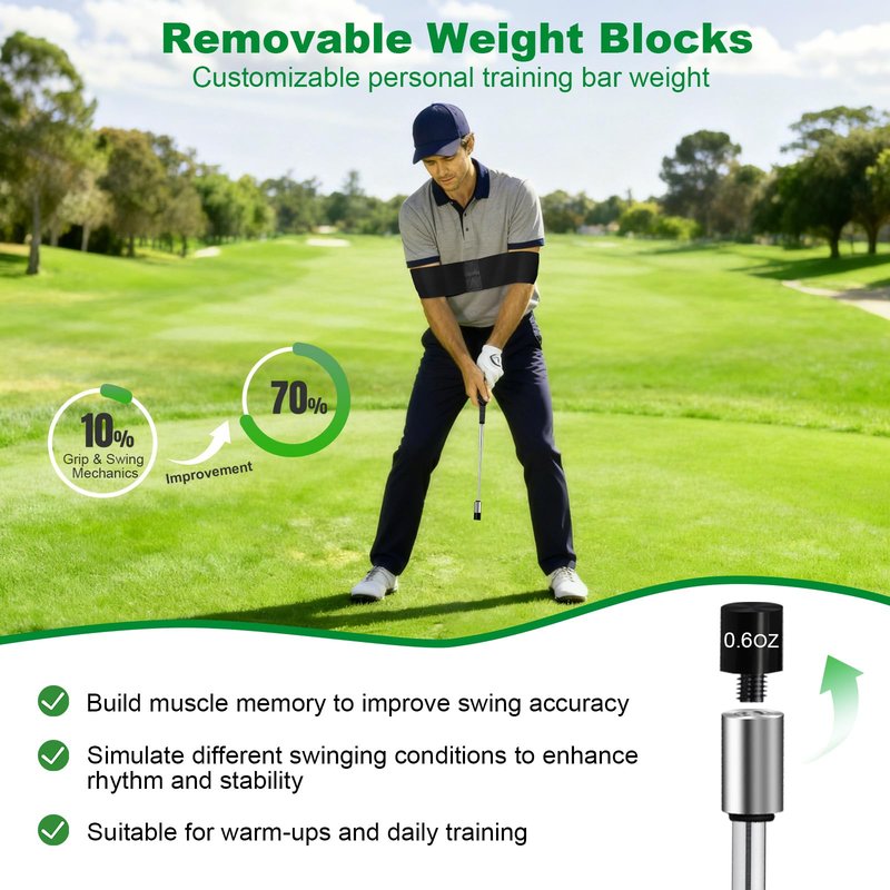 UYCCIMB Retractable Golf Swing Trainer, Portable Golf Grip Trainer Right Hand with Practice Golf Club Weights for Enhance Swing Technique, Beginners Tempo Trainer for Chipping Hitting