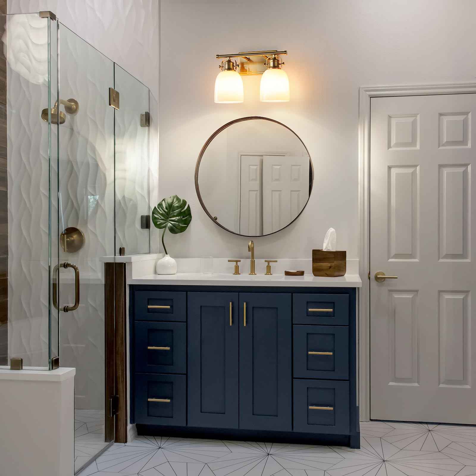 KAISITE Bathroom Vanity Light Fixture 2-Light Brushed Gold Vanity Light with Milky White Glass Shades Bathroom Lighting Fixture Over Mirror 14.2 Inch E26 Wall Sconce(Exclude Bulbs)