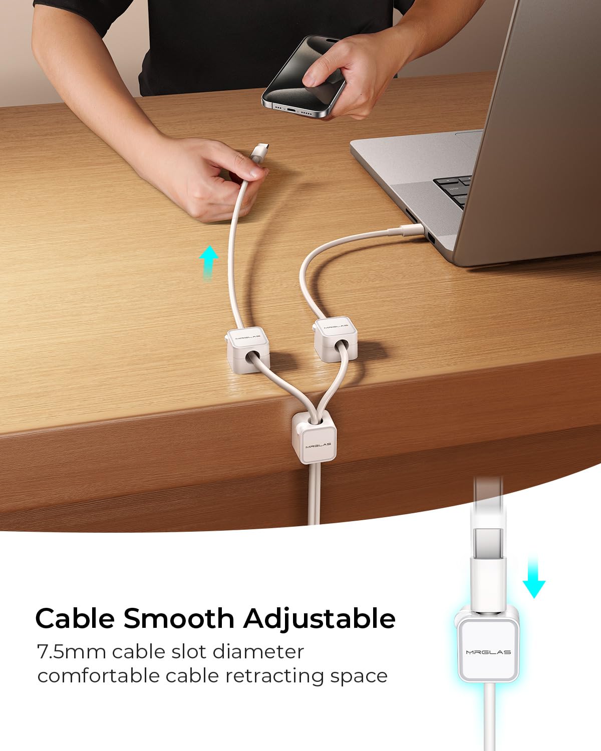 MRGLAS 20-Pack Magnetic Cable Management Cord Organizer,[1s Lock] Cable Holder Clips -Desk Cable Clips [Cable Smooth Adjustable], Adhesive Wire Organizer Keeper for Nightstand Desktop Wall Car Office