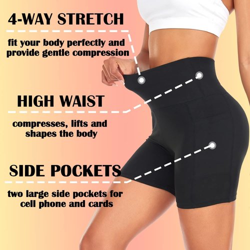 FULLSOFT Biker Shorts for Women - High Waisted Tummy Control with Pockets | 4 Pack for Yoga, Gym, Running