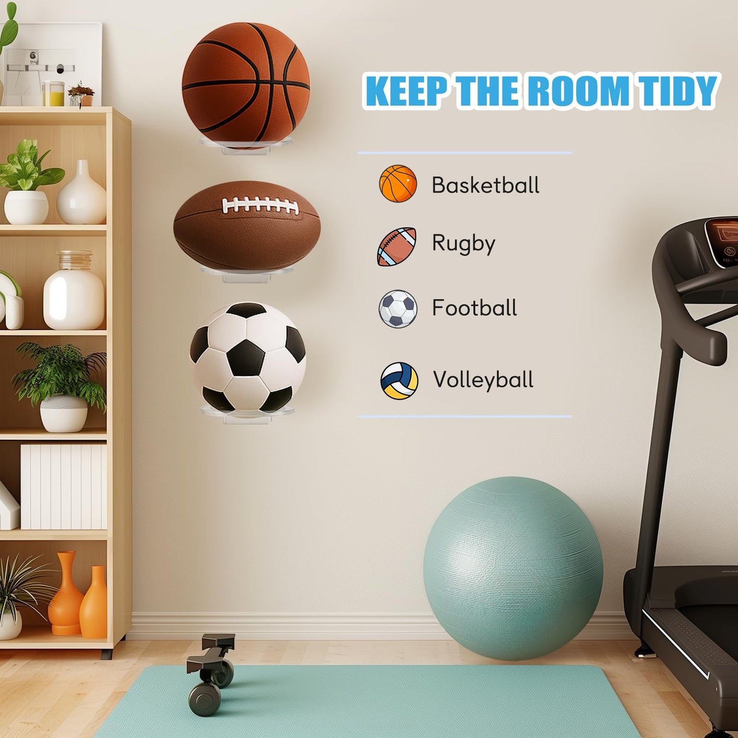 Basketball Wall Mount 2-Pack, Black Acrylic Ball Holder for Sports Balls