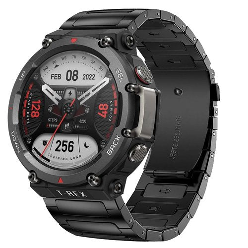 Lamshaw Compatible with Amazfit T-Rex 2 bands, Solid Business Stainless Steel Metal Bands Compatible with Amazfit T-Rex 2 Smart Watch (Black, for T-Rex 2)