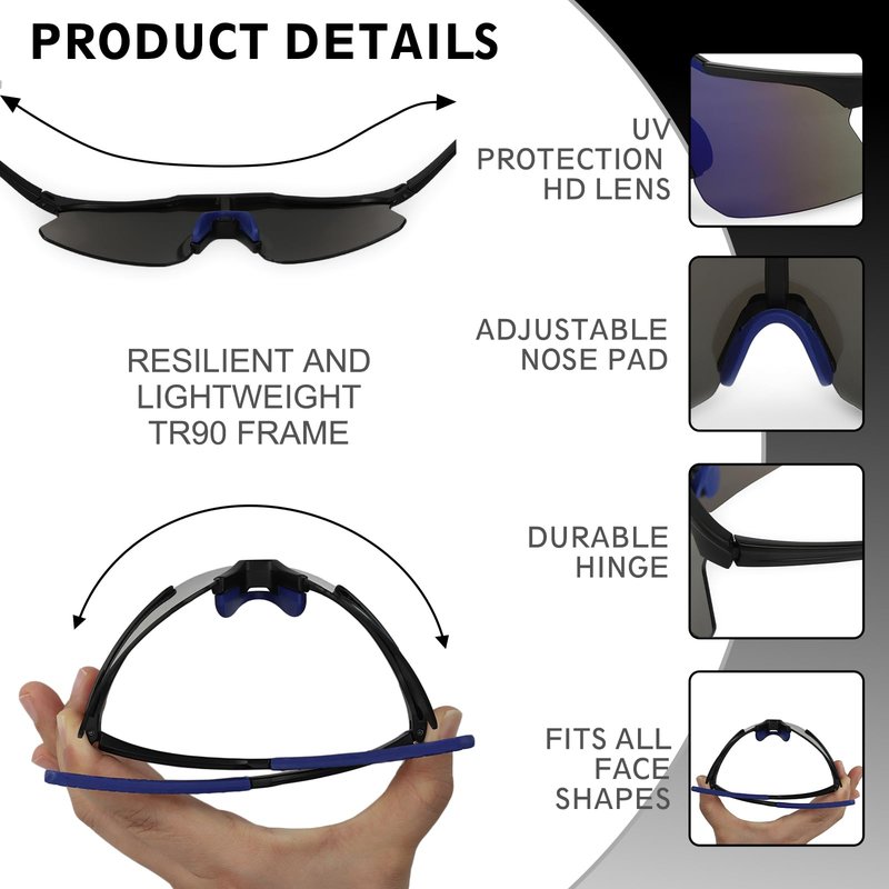 Sumato Cycling Sunglasses for Men Women Sports Sunglasses UV400 for Baseball, Running, Fishing, Driving, Bike, Lightweight Tr90 (Black Frame with Gray lens)