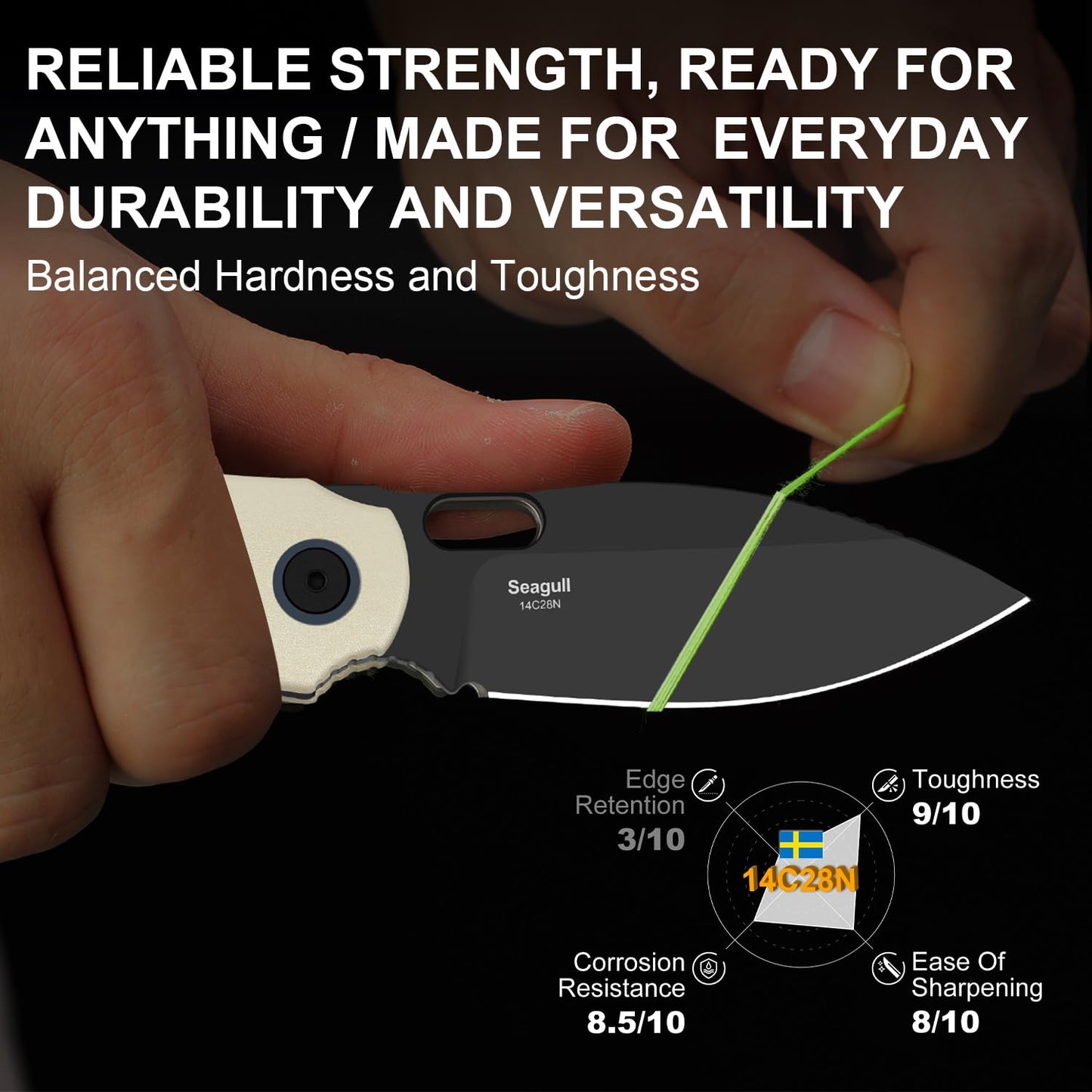 Kizer Seagull EDC Pocket Knife, 2.94" 14C28N Drop Point Folding Knife with Aluminum Handle, Flipper & Thumb Hole Opener, Liner Lock, for Camping Hiking Fishing V3770A3