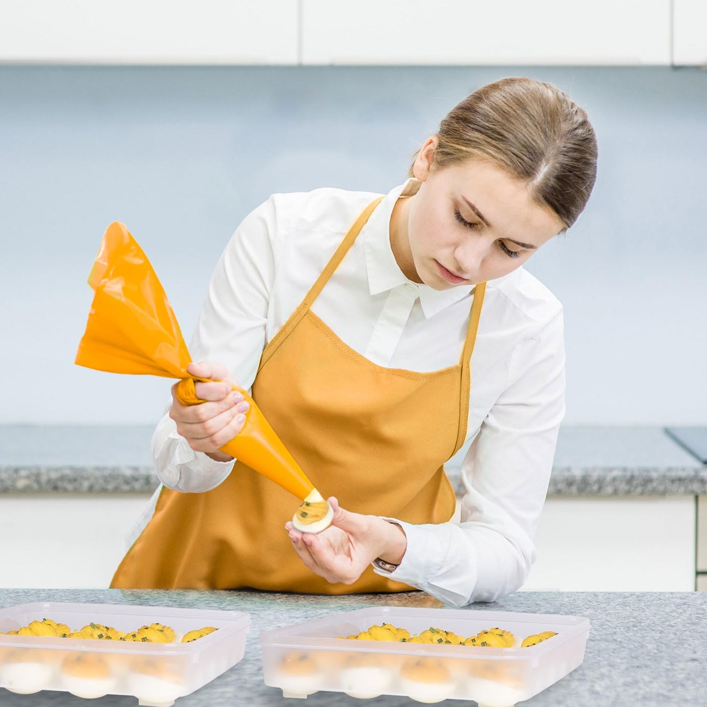 coxiecc Deviled Egg Containers with Lid, (Set of 2), Stackable Deviled Egg Carrier for 48 Eggs, Clear Egg Holder for Fridge with Lid, Portable Plastic Deviled Egg Tray for Party, Easter Eggs Tray