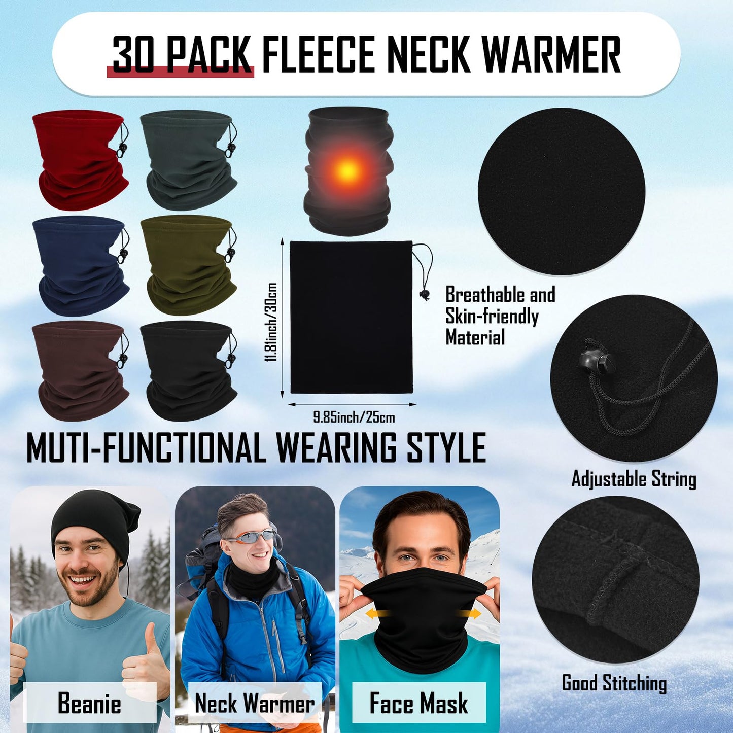 Breathffy 90 Pcs Homeless Supplies Bulk Winter Beanies Hat Fleece Scarf Touchscreen Gloves Set for Women Men Charity Donation