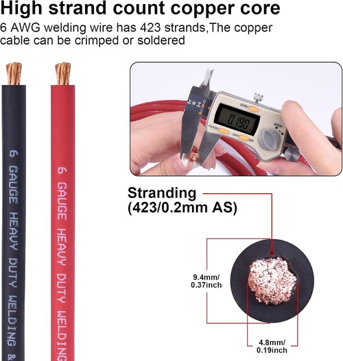 iGreely 6 AWG Welding Battery Cable - 10ft Black & Red Ultra Flexible Pure Copper Wire with Connectors & Heat Shrink Tubing