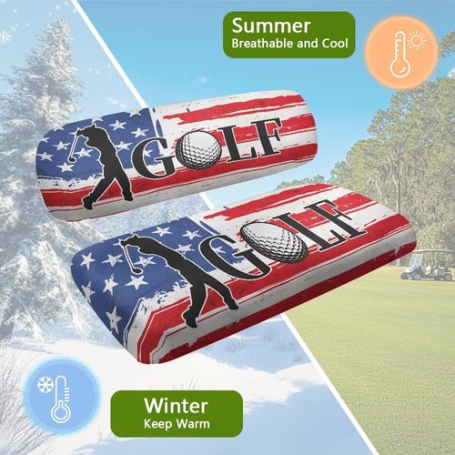 Knextrepoy American Flag Golf Print Golf Cart Seat Covers 2 Passenger Universal Club Car Golf Cart Seat Covers Soft and Comfortable Golf Cart Seat Towel Gift for Women Men