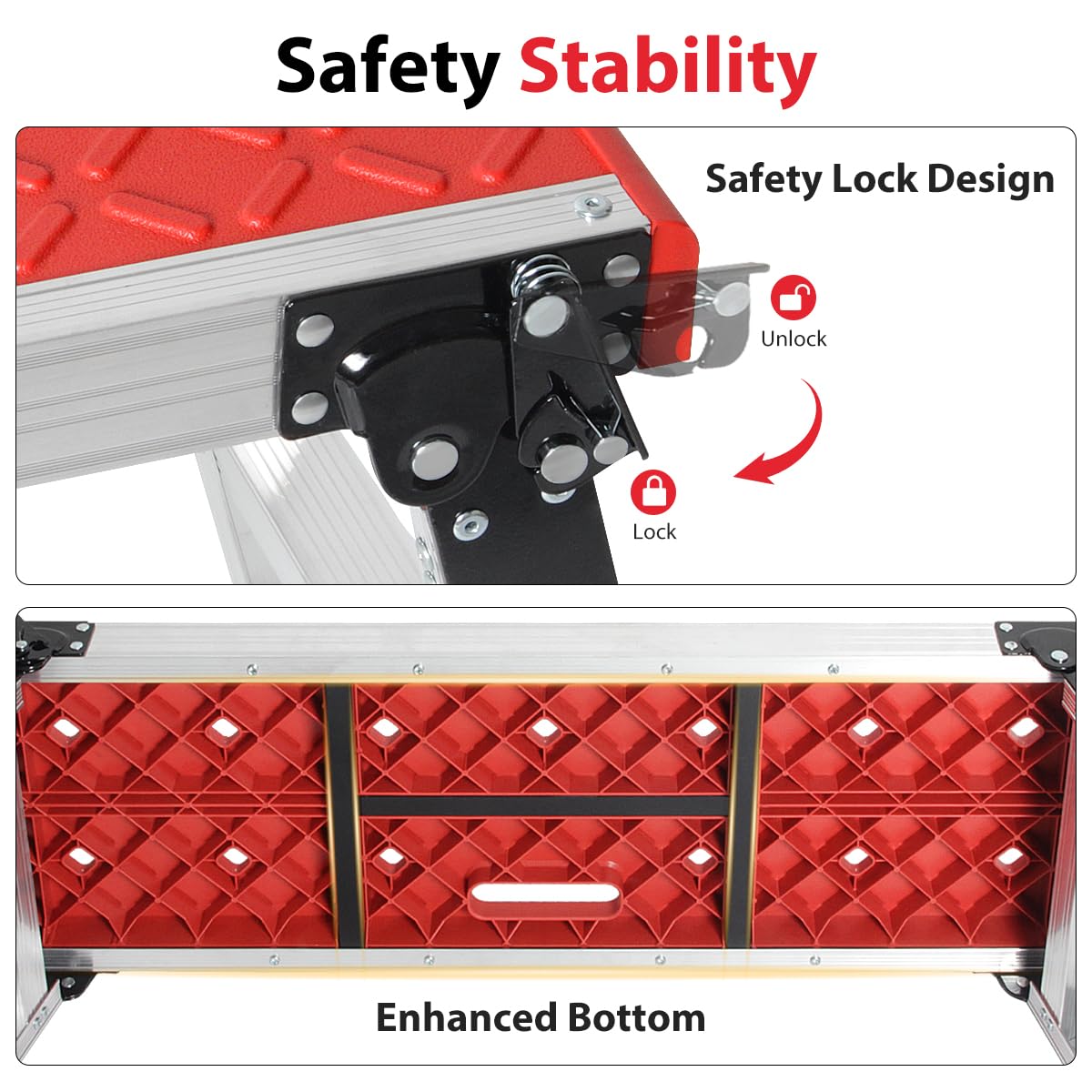 LEADALLWAY Folding Work Platform with Anti-Slip Feet Cover, Practical Step Ladder for Home Garage, Maximum Load 330lbs, Red