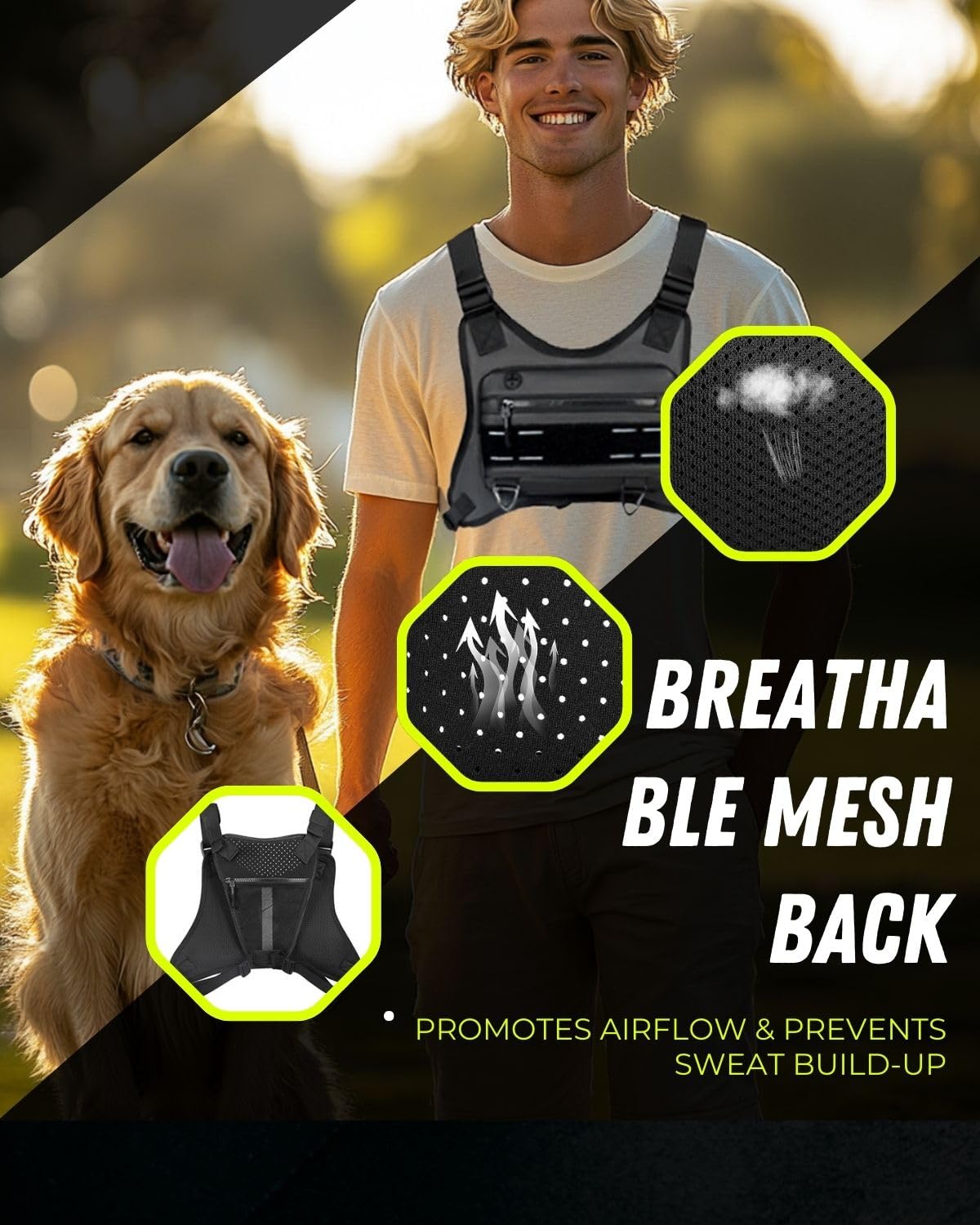 Outdoor Chest Bag for Men, Lightweight Water Resistant Chest Pack with Phone Holder & Extra Storage - Adjustable Tactical Utility Vest for Running, Hiking, Cycling, Workouts, Travel (Black)