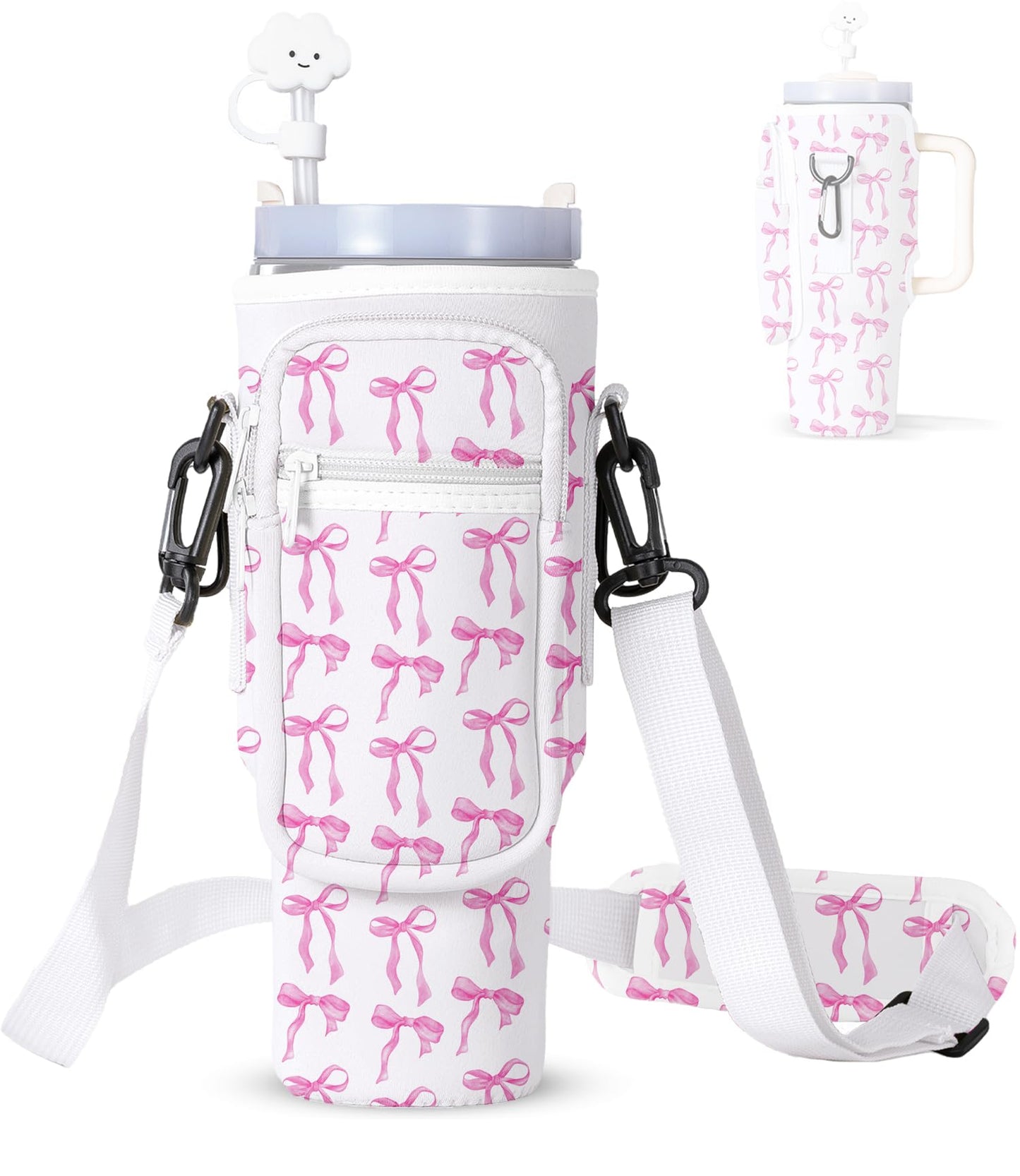 dabria Water Bottle Carrier Bag with Phone Pocket for Stanley 40/30 oz Tumbler Neoprene Water Bottle Holder Pouch with Adjustable Strap Bollus with Straw Cover for Stanley Cup Accessories (40OZ)