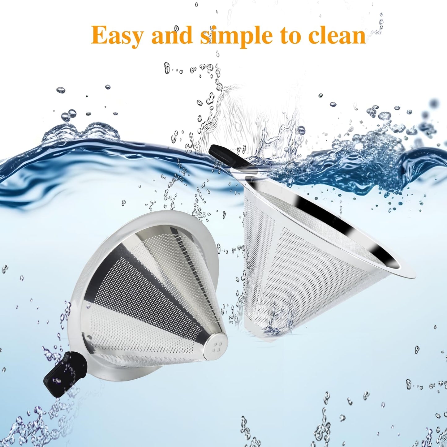 Pour Over Coffee Dripper Slow Drip Paperless Coffee Filter, Double Mesh Stainless Steel Pour Over Coffee Maker for Single Cup Brew Reusable Cone Filter, Coffee Drip Cone, Fine Mesh Strainer(5-6 Cup)