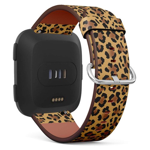 Compatible with Fitbit Versa - Replacement Accessory Leather Band Strap Bracelet Wristbands with Adapters (Leopard)