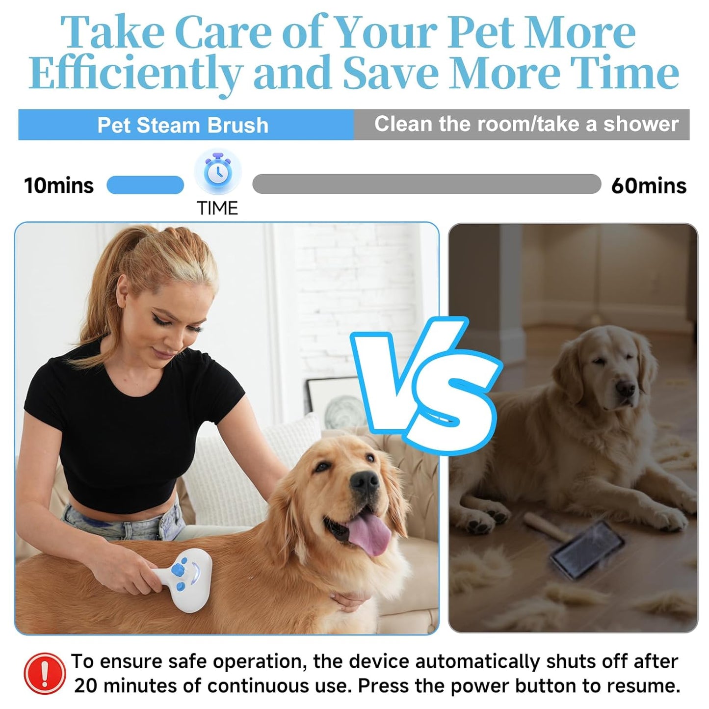 Skiennix Pet Steam Brush - 3-in-1 Grooming Tool for Dogs & Cats - Self-Cleaning Mist Comb, Blue