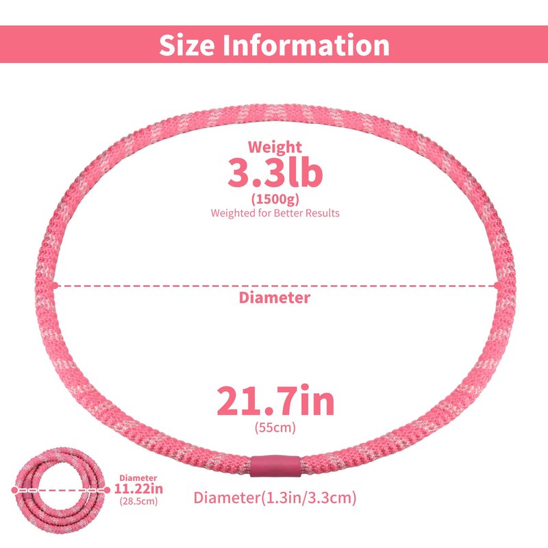 3.3 lbs Spring Soft Hula Hoop for Adults, Foldable Weighted Fitness Hoop with Video Tutorial, Soft Material Protects Lower Back, Home & Travel Workout (Pink)