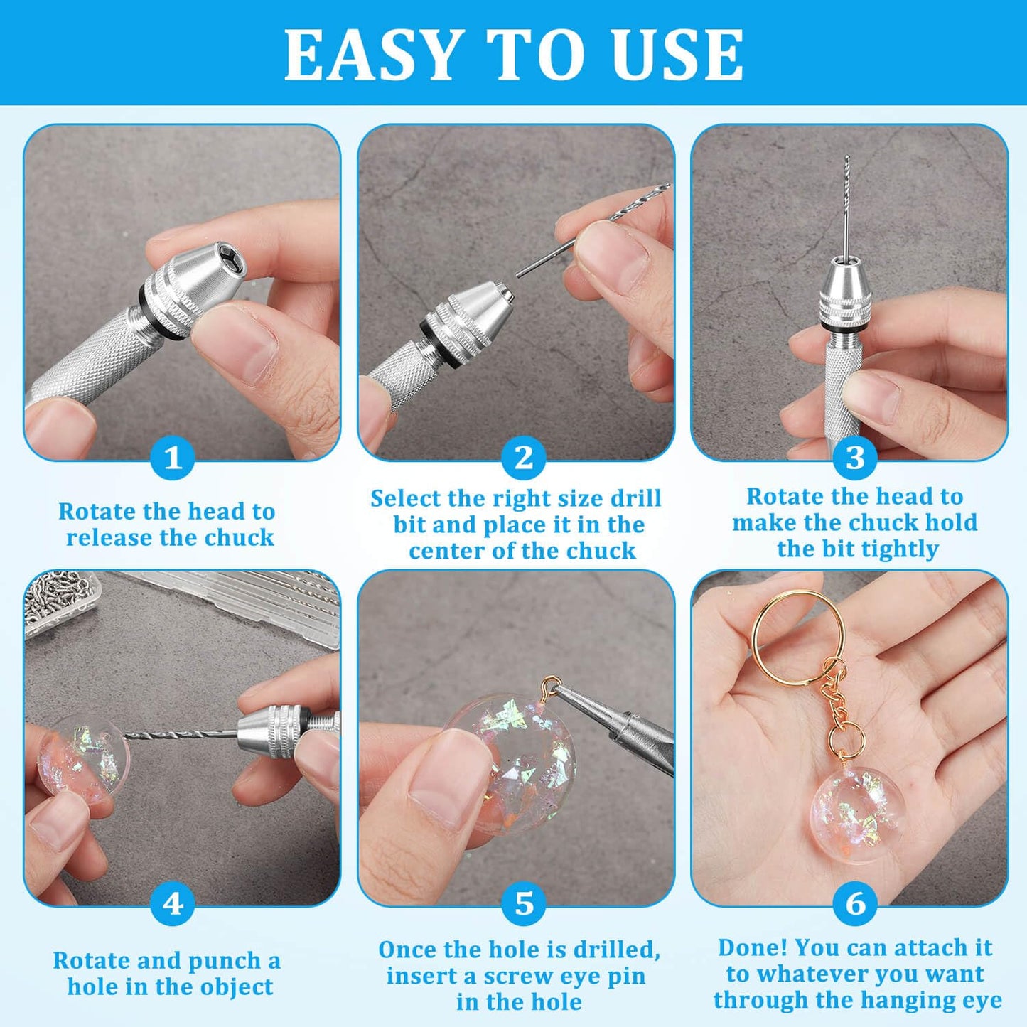 Shynek Pin Vise Hand Drill Set, Manual Hand Drill with 600PCS Small Screw Eye Hooks and 10 Different Sizes Drill Bits for Keychain, Jewelry Making and Crafts