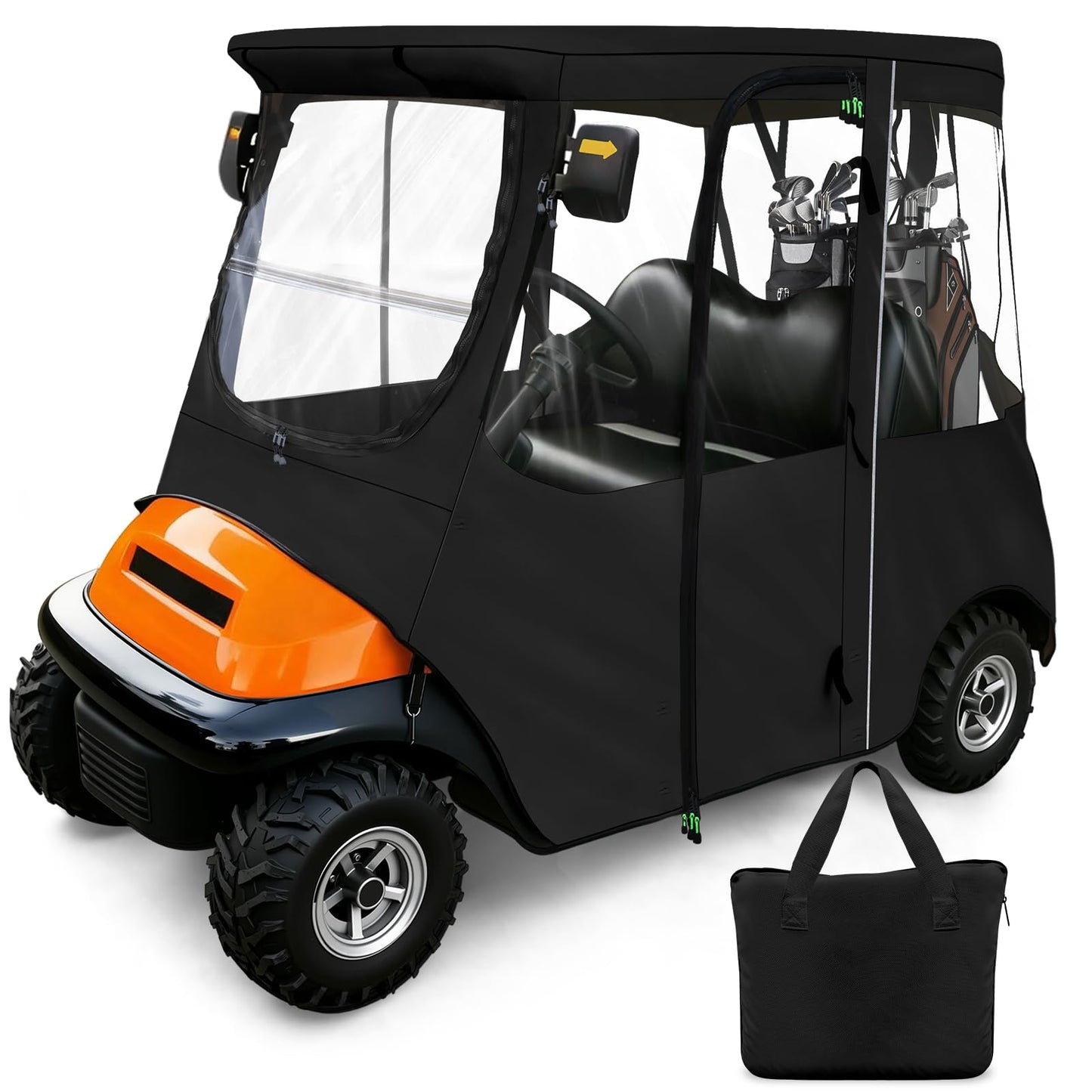 Golf Cart Deluxe Driving Enclosure 2-Passenger for Club Car Precedent 2004-Up, Tempo & Onward 2017-Up Cart | Heavy Duty 600D Waterproof,Windproof Cover with 4-Sided Clear Windows & Door Zipper