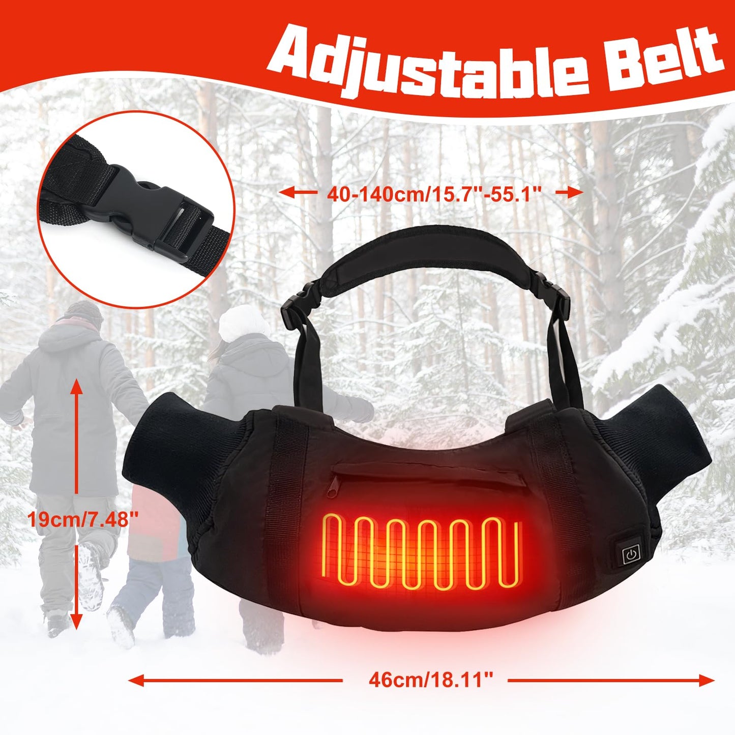 Heated Hand Warmers Pouch 10000mAh Electric Heated Hand Muff with 3-Level Heat Setting, Rechargeable Power Bank, Adjustable Strap, 2 Pocket for Football, Golf, Hunting, Camping(Includes Power Bank)