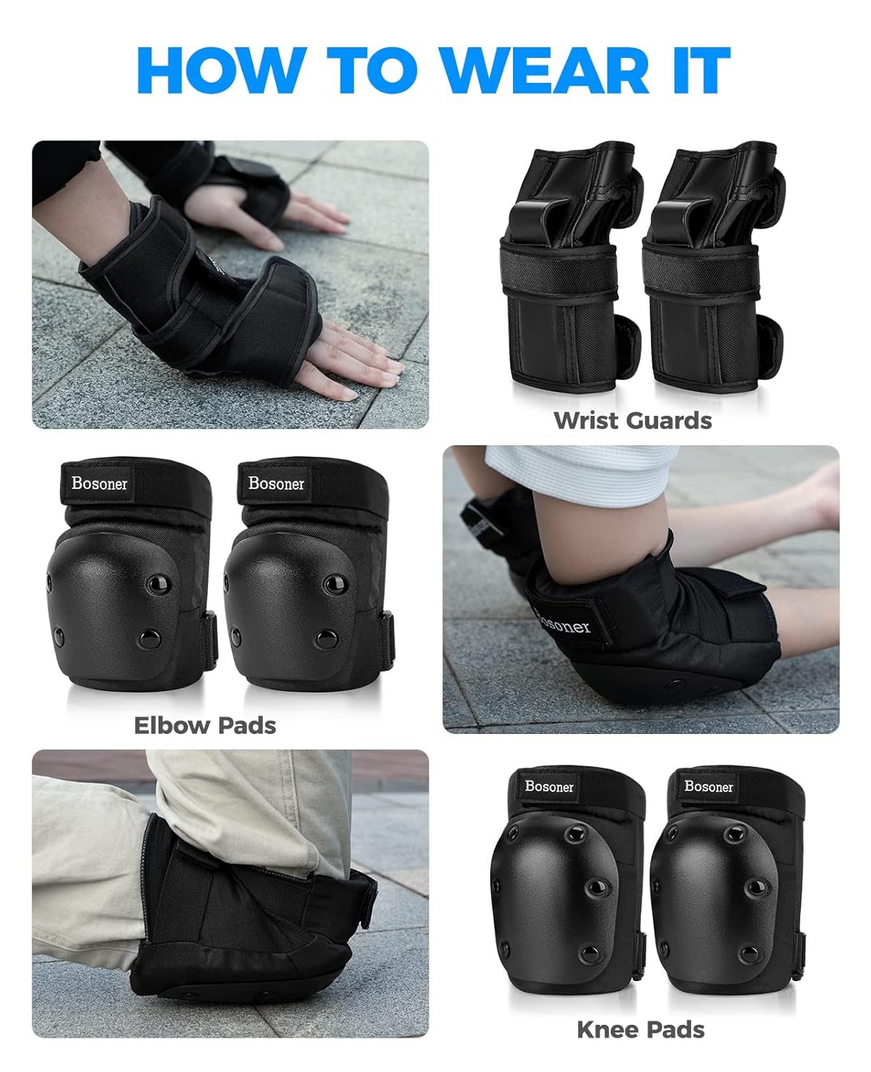 Skiennix Protective Gear Set - Kids/Youth/Adult Knee and Elbow Pads for Skating, Cycling & More