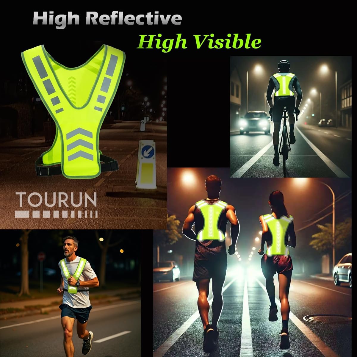 TOURUN Reflective Running Vest Gear with Pocket for Women Men Kids, Safety Reflective Vest Bands for Night Cycling Walking Bicycle Jogging
