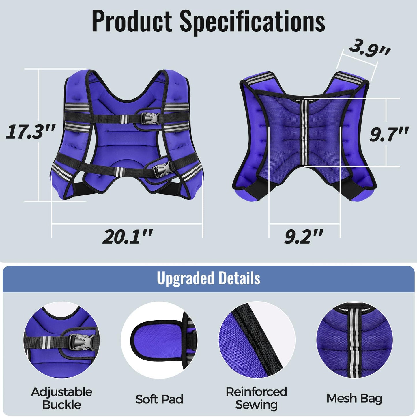 Zeerun Weighted Vest, 6lb/8lb/10lb/12lb/15lb/18lb/20lb/24lb/30lb for Men Women, Reflective Stripe Adjustable Buckle, Comfortable Durable Rucking Vest for Walking Running Strength Training, 24LBS-Purple