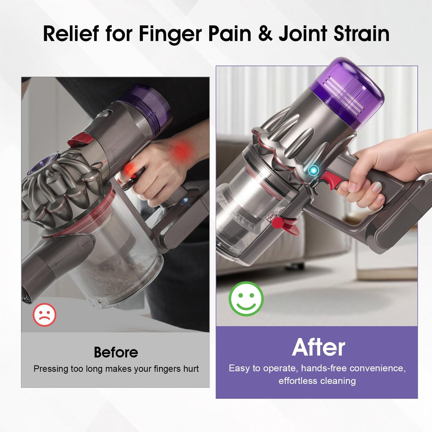 Trigger Lock fits for Dyson Vacuum — Adhesive Power Button Clip ON/OFF Switch Lock Attachment; Fits Most Models V15/V11/V10 (Not for V6/V7/V8/DC Series) — Relieves Finger Pain from Keeping Pressed