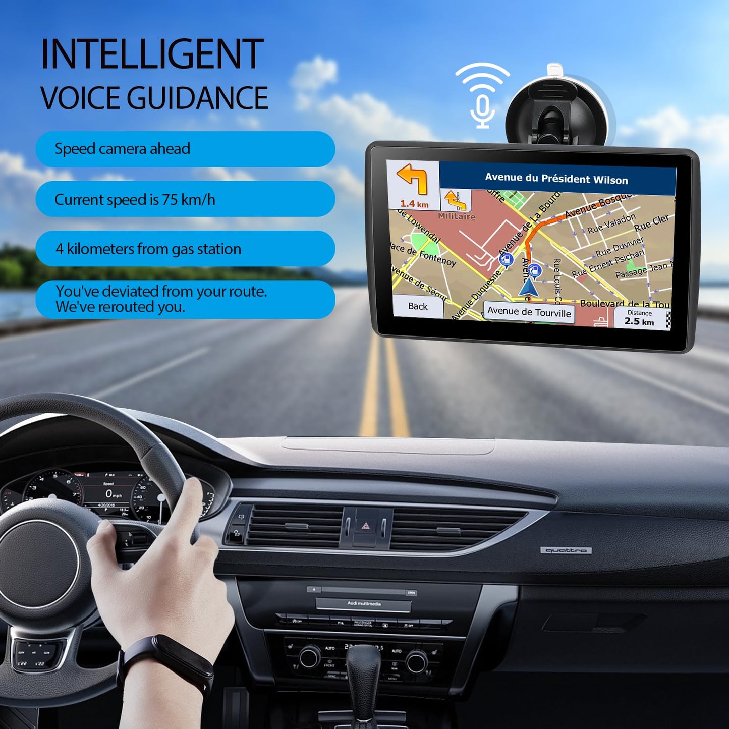 7'' GPS Navigator for Car Truck RV - 2026 North America Maps Free Lifetime Updates, Touchscreen Navigation System, Speed & Red Light Warning, Turn-by-Turn Voice Guidance, for All Cars